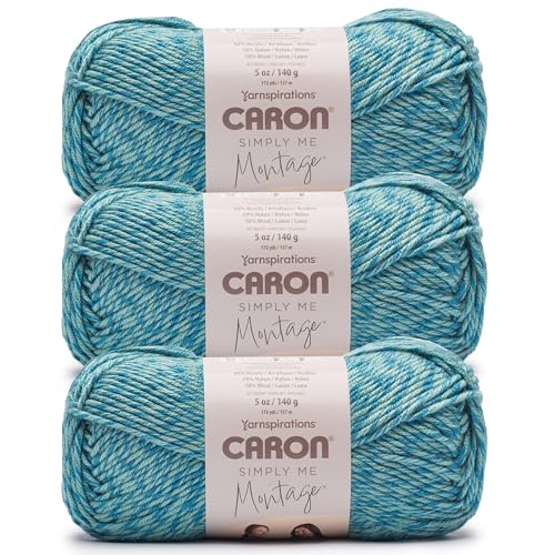 Image of Caron Simply Me Montage Soft Yarn for Crocheting, Sapphire, 2-Pack | #5 Bulky Yarn, 62% Acrylic 20% Nylon 18% Wool, Soft Crochet Yarn for Blankets, Knitting & Crafts, 172yds, 140g /5oz per skein