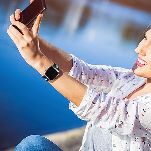 Image of Tobfit Soft Strap Compatible for Fitbit Versa 2 (Watch Not Included), Flexible Premium Silicone Adjustable Watch Band, Sport Replacement Watchstrap for Women Men (L, Black and Blue)