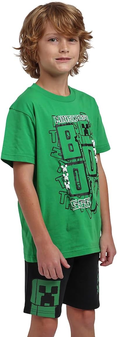 Bioworld Minecraft Creeper Boom Boy's 2-Pack Tee & Lounge Shorts Combo Set