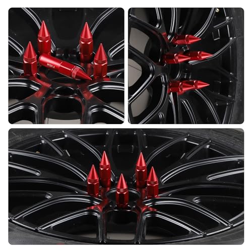Image of SINGARO 20PCS M12X1.5 Wheel Lug Nuts, Cap Spiked Extended Tuner 60mm Aluminum Wheels Rims Lug Nuts (Red)