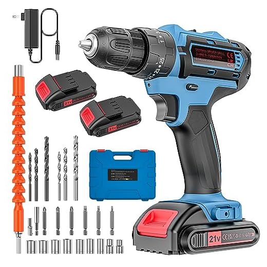 Cordless Power Drill Set with Battery and Charger, 25+3 Mini Drill 21V Electric Drill Cordless Hammer Impact Drill Set with 3/8 Inch Keyless Chuck with 2 Batteries
