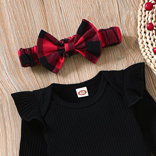 Image of Aalizzwell Preemie Newborn Infant Baby Girls Clothes Ribbed Romper Bodysuit Pants Set Fall Winter Outfits