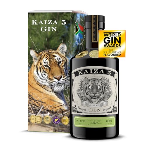 KAIZA 5 GIN - 0,5 l - 43% | La ginebra premium más premiada de Sudáfrica/Ciudad del Cabo | Fresca, suave y exótica con grosella negra y pomelo | Tiger