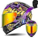 Bluetooth Motorcycle Helmet DOT Approved Full Face Integrated Helmet, Racing...