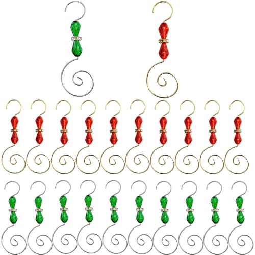 Ylapagne 20 Pcs Christmas Ornament Hooks Iron Jewelry Hooks with Christmas Tree Ornament Hanger Decorative for Home Tree Decor(Red, Green)