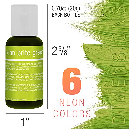 6 Color Cake Food Coloring Liqua-Gel Decorating Baking Neon Colors Set - U.s. Cake Supply .75 Fl. Oz. (20Ml) Bottles Neon Colors - Made In The U.s.a. #TOP2