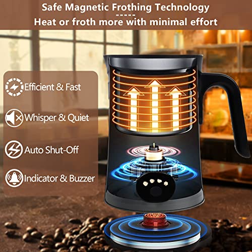 Milk Frother For Coffee, 4 In 1 Electric Milk Steamer Warmer With Two Whisks For Heating And Frothing Milk, Auto Shut-Off Foam Maker For Latte, Cappuccinos, Macchiato (Black) #TOP5