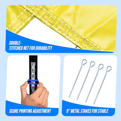 Patiassy Outdoor Volleyball Net System Portable and Easy Setup Adjustable Height Poles with Volleyball, Pump, Hammer, Boundary Line, and Carry Bag for Backyard, Beach, Lawn (Yellow)