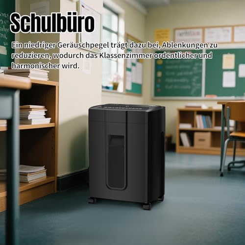 Aktenvernichter, leise 45 dB, Betriebsdauer 45 Min., 15 Blatt, Sicherheits-C-Schnitt P-4, herausnehmbarer 18-Liter-Abfallbehälter, Anti-Papierstau, mit Rollen – für Büro und Zuhause – schwarz