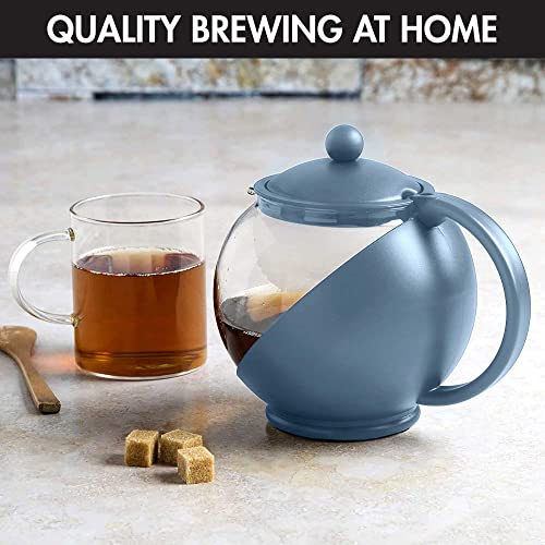 Image of Primula Half Moon Teapot with Removable Infuser, Glass Tea Maker with Reusable Fine Mesh Stainless Steel Filter, Dishwasher Safe, 40-Ounce, Blue (Pack of 6)