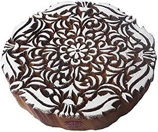 8 Inch Innovative Large Wooden Block Round Floral Design Big Printing Stamp