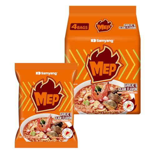 MEP Garlic Clam Bone Broth Korean Spicy Ramen Noodle Soup, 3.88 oz 4-Pack