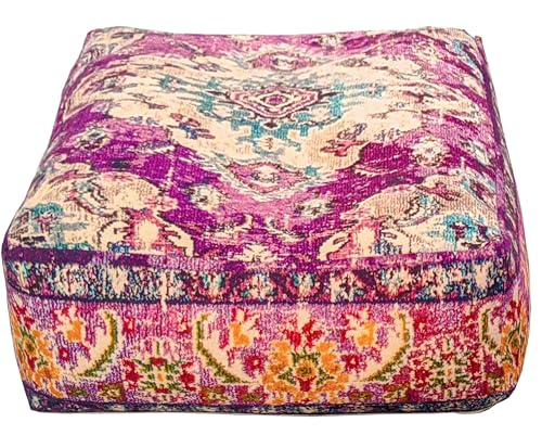 cojín de Piso Bohemian Rug - Solo Funda Cuadrada 60x20 cm - Puf de decoración de habitación Artesanal de Lujo para meditación, Yoga y Boho Chic Funda de Almohada de Piso para Asientos