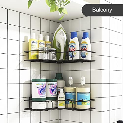 Echehi Shower Caddy Storage, Bathroom Corner Shelves No Drilling with Rustproof Solid Metal, 8pcs Adhesives Sticker and 2 hooks Included (Black)