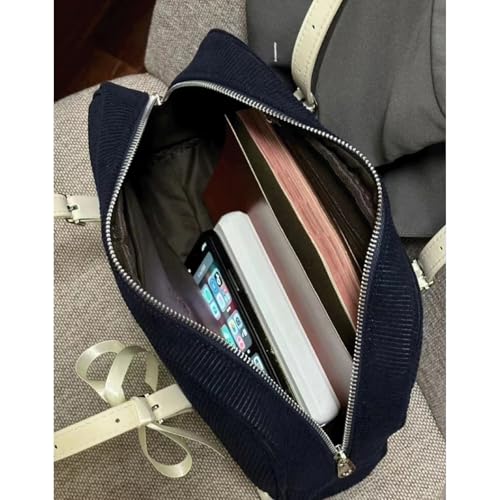 Corduroy Tote Bag Vintage Corduroy Bowknot Shoulder Bag With Floral Patchwork Cute Ribbon Top Handle Tote Satchel for Women4