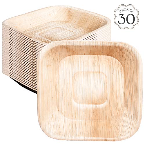 Cubicity JSC Palm Leaf Square Deep Plates 6 x 6 Inch 30 Pieces, Sturdy Eco Friendly Disposable Biodegradable Bamboo Home Kitchen Party Supplies Food Snack Serving Plate Tableware, Natural Palm Leaf