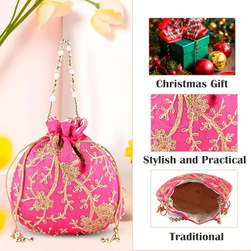 Image of Kuber Industries Pack of 3 Potli Bags for Ladies & Girls | Shagun Pouches for Festive Seasons | Embroidery Bridal Purse -Green, Pink & Grey