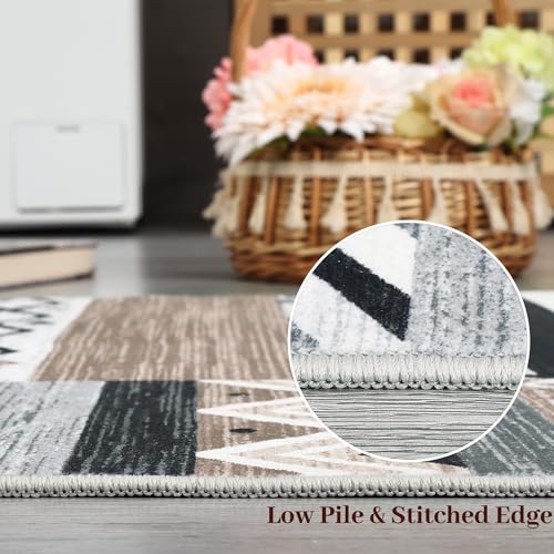 GarveeHome Vintage Patchwork Runner Rug 2x6 Washable Grey Runners for Hallway, Non Slip Geometric Carpet, Stain Resistant Tribal Soft Mat, Low Pile Foldable Floor Cover for Entryway Bathroom Bedroom