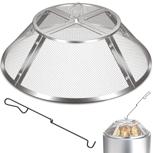 Fire Pit Spark Screen for Solo Stove Bonfire Accessories, 19.5 Inch Bonfire Shield for Solo Stove Accessories, 304 Stainless Steel Detachable Mesh Fire Pit Spark Protector with Grill Function