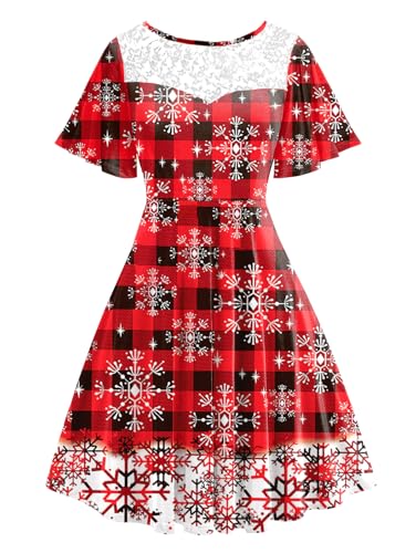 Arankhiger Lustige Weihnachten Kleid Damen Weihnachtsfest Kleid Weihnachtskleid Rotes Gitter XL