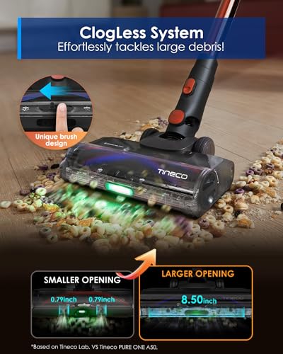 Image of Tineco Pure ONE S70 Cordless Vacuum Cleaner, 200AW Powerful Suction, 3D Sense Pro Cleaning System, 6-Stage Filtration with 95min Runtime, Zero Tangle Brush with 180 Foldable Tube (Blue&Orange)
