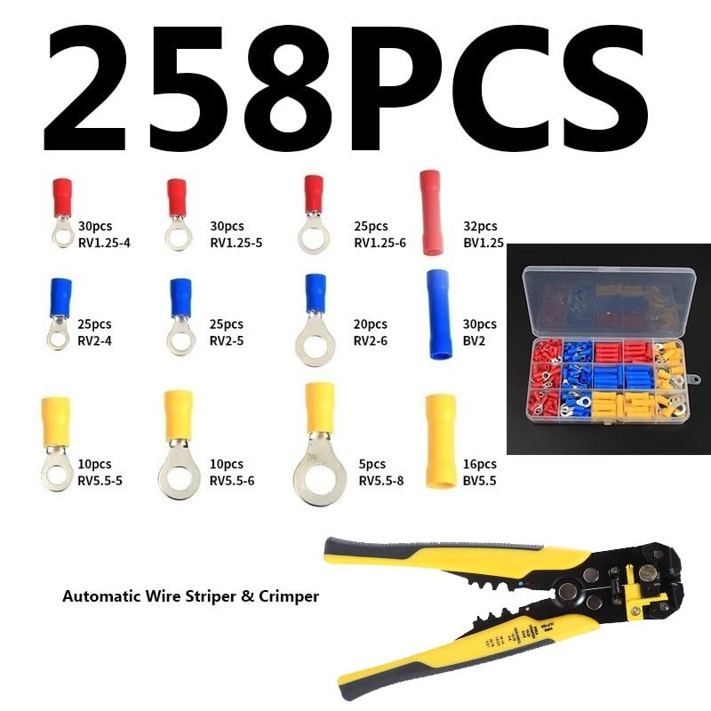 Terminales EléCtricos,Terminales Cables Electricos 258/236/12 2PCS Conectores de alambre eléctrico aislados Conectores de rizos de palpadilla Tenedor de horquilla Terrejes Terminales enrollados Kit de