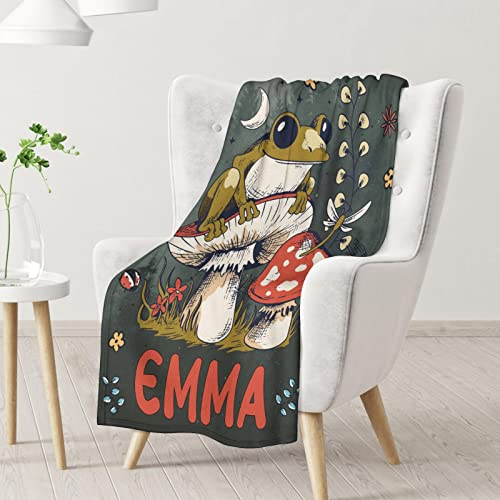 Mercuryelf Custom Mushroom Throw Blanket - Soft, Fuzzy & Warm - 50x60 Inches Flannel Blankets for Living Room, Sofa - Vintage Mushrooms Frog Throws Gift for Teens
