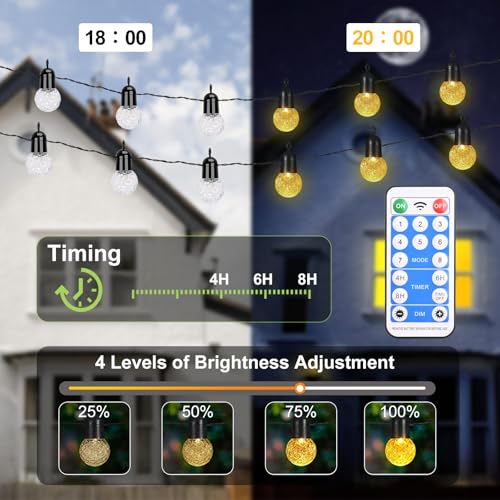 AGELCK 50FT Solar String Lights Outdoor Waterproof w/Remote, 25 Dimmable G40 LED Shatterproof Bulbs, 8 Modes & Timer, Dusk to Dawn Solar Lights for Outside Patio Fence Balcony Gazebo, Warm White by AGELCK - Image 4