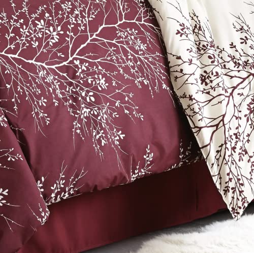 Spirit Linen New 6Pc Cozy Deep Sleep Queen Comforter Set – Beautiful Foliage Design – Oversized Bed In A Bag Bedding Comforter Sets Platinum Floral Bedding Collection (Burgundy, Queen) #TOP3