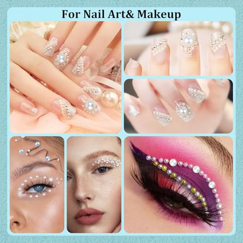 Image of 4 Boxes Flatback Pearls for Crafting, Flatback Beige Half Round Pearls 3-10mm with Pickup Pencil and Tweezer for Home DIY and Professional Nail Art, Face Makeup and Craft
