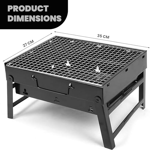 Image of Pivalo New 2025-26 Tandoori Foldable & Portable Charcoal Barbeque Grill Set 【5 Combo】: 【8-Sticks】 【1-Blower】 【1-Spatula】 【1-Oil Brush】 Heavy Duty BBQ for Home Outdoor Camping Picnic Travel Cooking