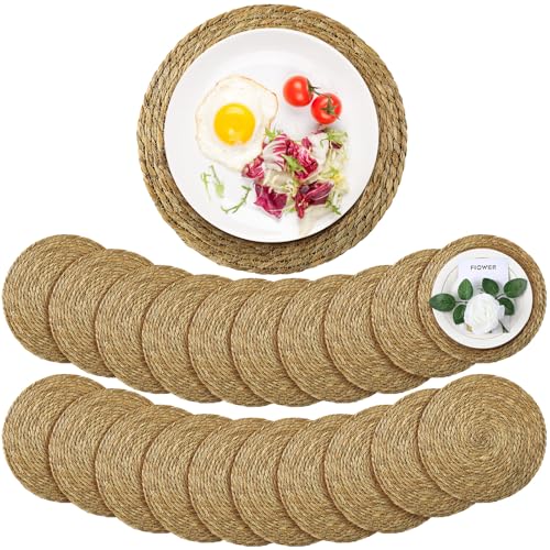 Colingmill 20 Pcs Round Rattan Placemats Bulk, 13 Inch Woven Placemats Natural Straw Hand Woven Farmhouse Boho Round Table Mats for Wedding Bridal Shower Home Dining Dinner Party Decoration