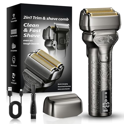 Image of 𝟔𝟖%𝟎𝐟𝐟 DGSXRMY Electric Foil Shaver for Men: IPX7 Metal Body | 1400mAh / 180min Runtime & Fast Charging - Zero Travel Stress Electric Razor with LED Display, Travel Lock, Pop-Up Trimmer