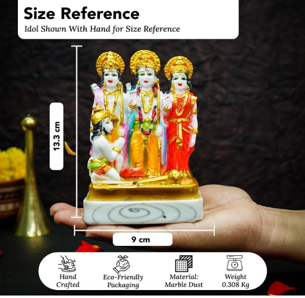 Image of Ram Darbar Idol with Hanuman Small Ram Sita Lakshman Murti Marble Dust Statue for Home Mandir Pooja Decorative Ram Darbar Statue