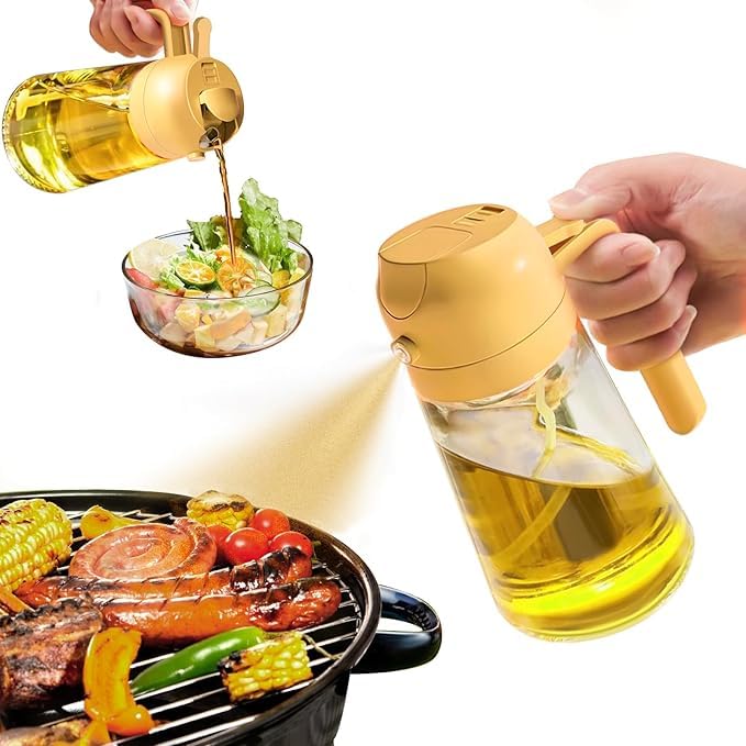 2 in 1 Spray Oil Dispenser for Cooking, Olive Oil Dispenser, 470ml/16oz Glass Oil Spray Bottle with Dispenser, Food Grade Oil Dispenser and