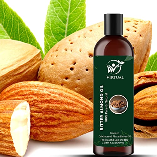Image of VIRTUAL Pure Bitter Almond Essential Oil For Stronger Hair, Body Skin Care, Moisturizing Dry Skin, Eyelash & Nails Cold Pressed Oil With No Mineral & Silicones