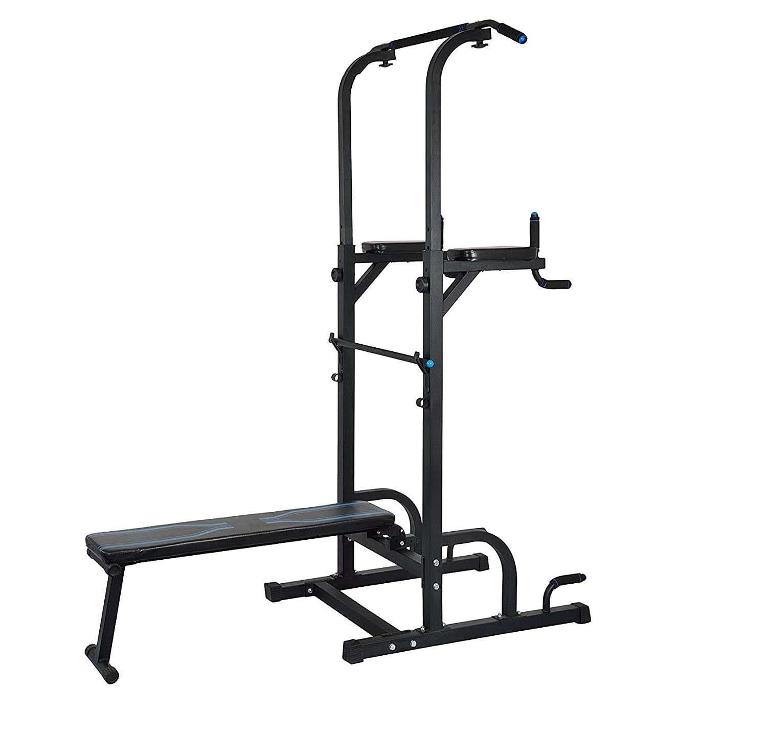 IRIS Fitness Power Tower with Sit up Bench Pull-Up Chin Up Dip Station Adjustable Height Heavy Duty Multi-Function Fitness Training Equipment Home Gym