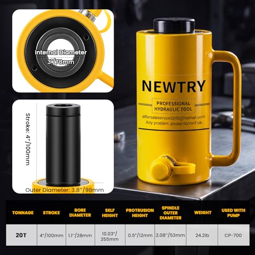 Image of NEWTRY 20 ton Hydraulic Hollow Jack Cylinder 4'' Stroke Porta Power Ram Industrial Lifting Jack Retract Automatically for Horizontal /Vertical Lifting