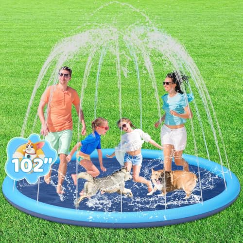 YSJILIDE Non-Slip Large Sprinkler Splash Play Mat,Splash Pad for Kids and Dog (Blue, XXXL-102) - image 1