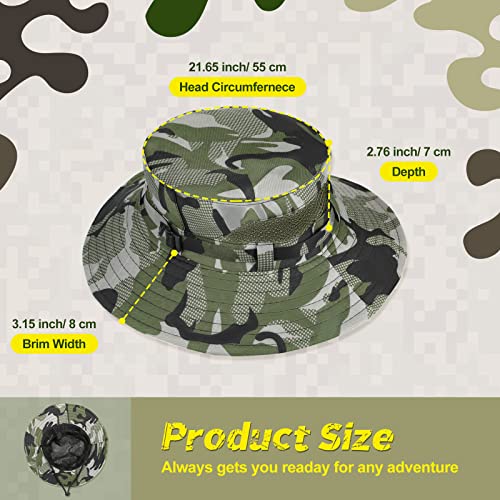 3 Pcs Sun Hat for Kids Safari Camo Hat Fishing Hats for Kids Boys Bucket Hat UV Sun Protection Packable with Chin Strap for 7-14 Years Old Toddler Girls Camping Picnic Travel Beach Summer Outdoor2