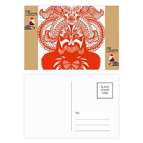 Masque opéra de Pékin rouge en papier découpé pour carte postale de remerciement x20