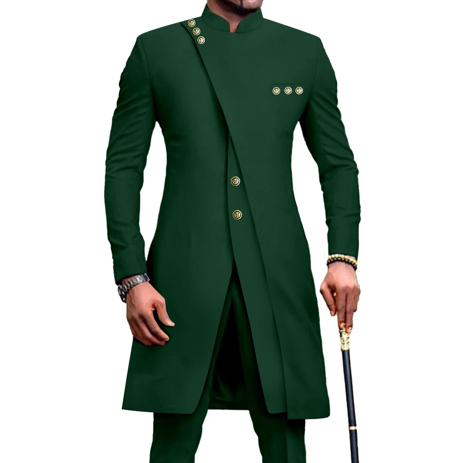 Africa-Pride Men's Green African Suits For Slim Fit Single Breasted Blazer And Pants Set Business Dress Suit Party Wedding Evening, M