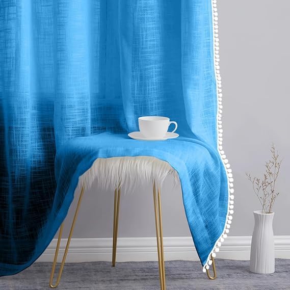 Image of THE LINEN COMPANY Cotton Linen Solid Curtain Set with Eyelet Rings (Carolina Blue, Window - 04 Feet)