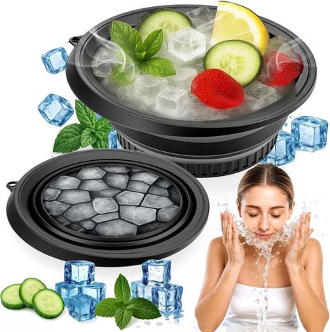 Image of Black Face Ice Bath Bowl for Skin Tightening & Depuffing | Foldable Ice Facial Bowl for Cold Water Therapy | Reusable Silicone Face Dunk Bowl for Glowing Skin & Pore Minimizing