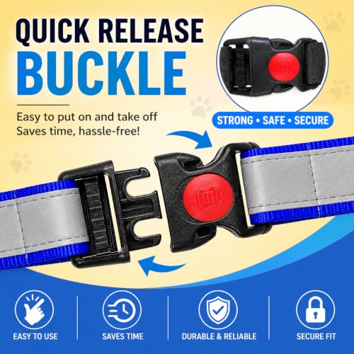 Image of Reflective Dog Collar, Quick Release Buckle, Adjustable Size | for 14-23 Kilograms Dogs (M, Blue)