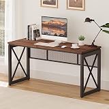 BON AUGURE 60 Inch Computer Desk for Home Office, Industrial Metal Wood Desks, Farmhouse Large Writing Table, Modern Sturdy Gaming Desk (Rustic Oak)