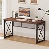 Bon augure 60 inch computer desk for home office industrial metal wood desk farmhouse large writing desk modern sturdy gaming desk rustic oak  urban country home decor
