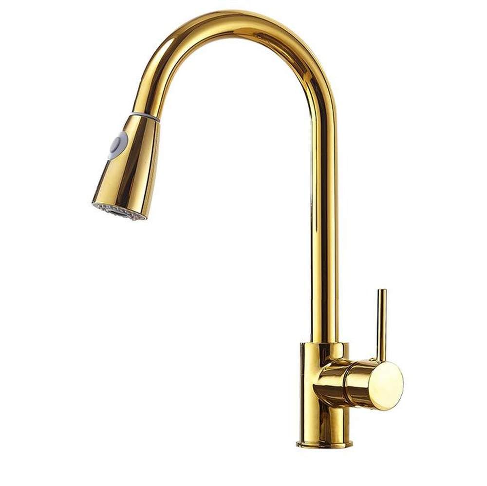 Robinet de cuisine pour évier de cuisine avec douchette dorée et chromée