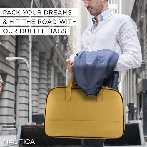 Image of Nautica Duffle Bag for Travel | Stylish Leatherette Luggage | Compact and Comfortable for Travelling |Hand Duffel Bag |Gym Duffle Bag |Suitable for Men and Women 25 L- NTDUF4001 (Dark Yellow)