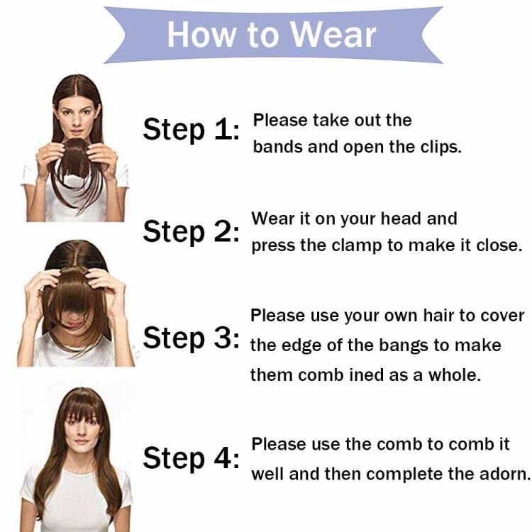 Miniatura 7 de Flequillo con clip para el cabello con clip, extensiones de cabello para mujer, flequillo plano y ordenado, extensión de cabello para uso diario